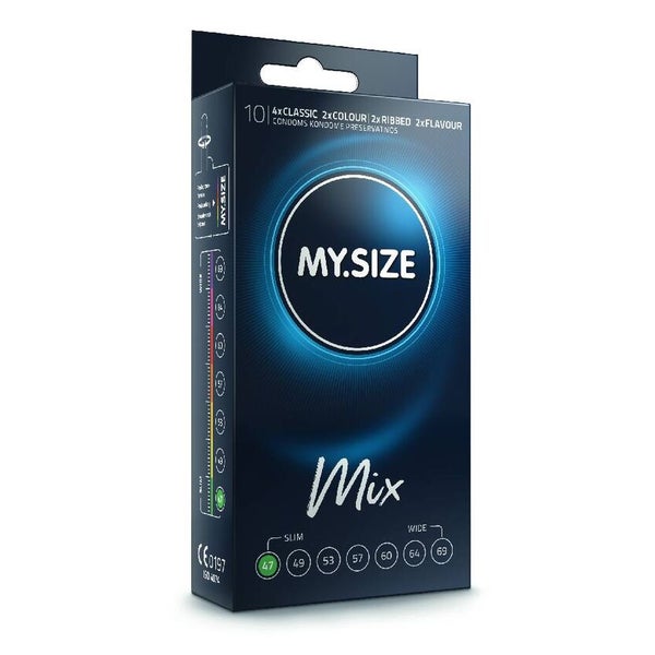 «47mm MIX» Kondome: 10er Pack, glatt, gerippt, aromatisiert (10 Kondome) 10 St