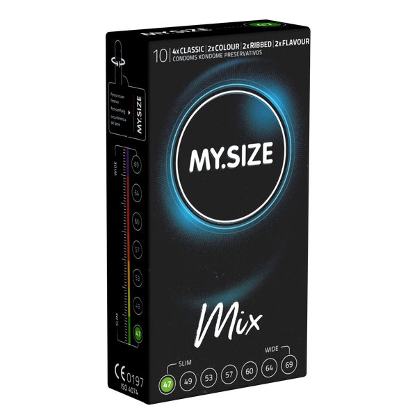 «47mm MIX» Kondome: 10er Pack, glatt, gerippt, aromatisiert (10 Kondome) 10 St