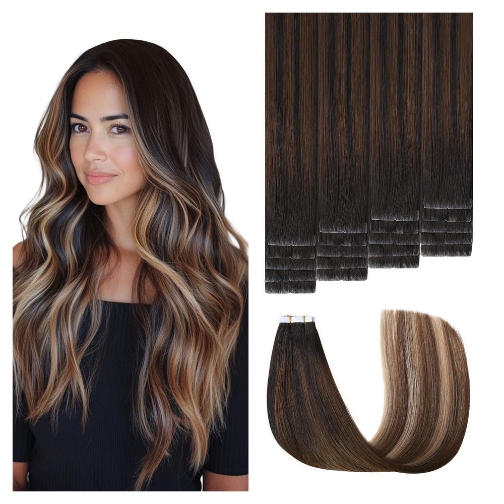 Haarverlängerung 40cm #1B 4 27 Balayage Schwarz zu Braun mit 1 St