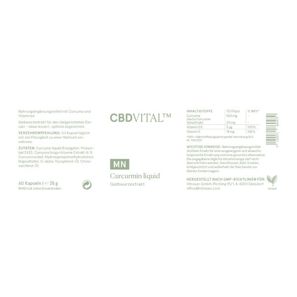 CBD VITAL Curcumin liquid mit Vitamin D3 und E 60 St