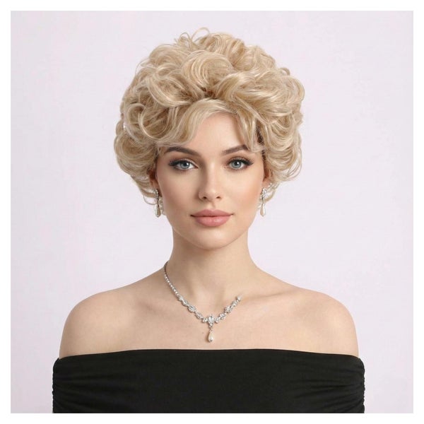 Perücke Damen Locken Kurzschnitt Perückenkappe Pony Hellblon 1 St