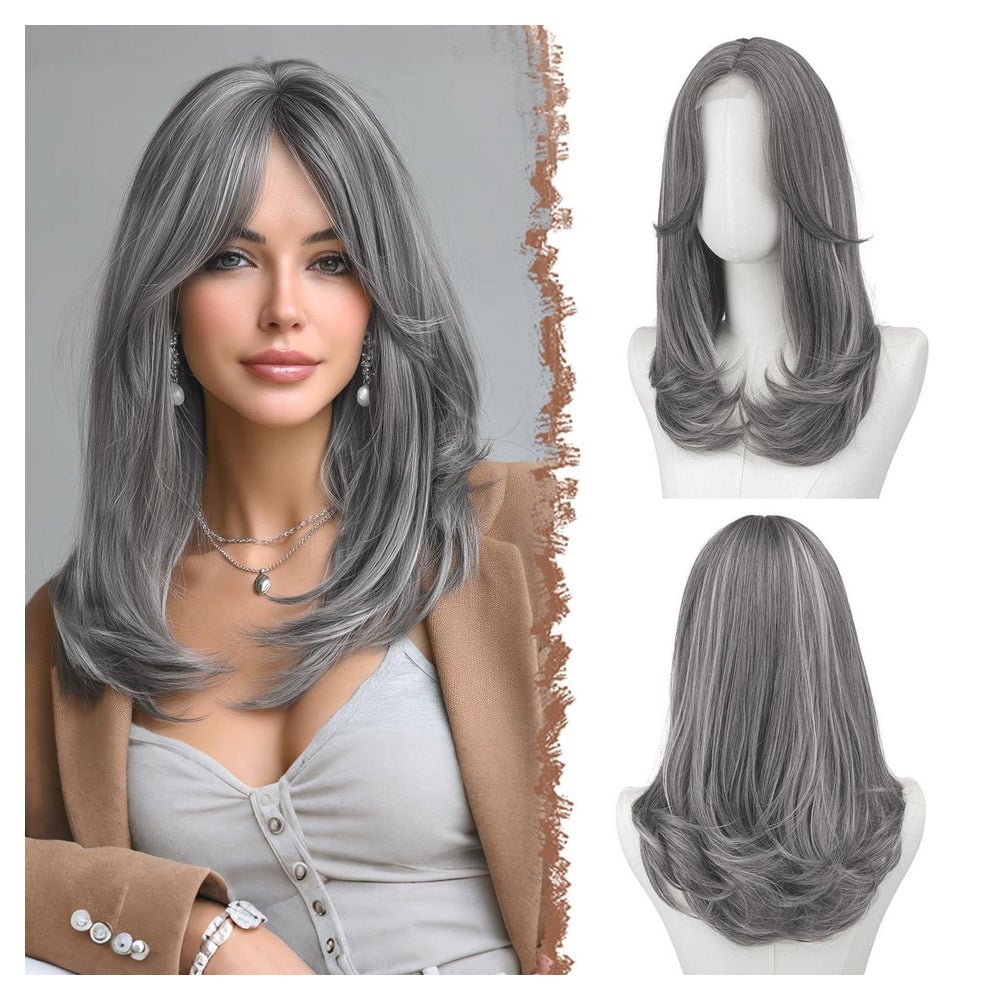Perücke Damen Pony 45 cm Kunsthaar Spitzenfront Lace Front M 1 St