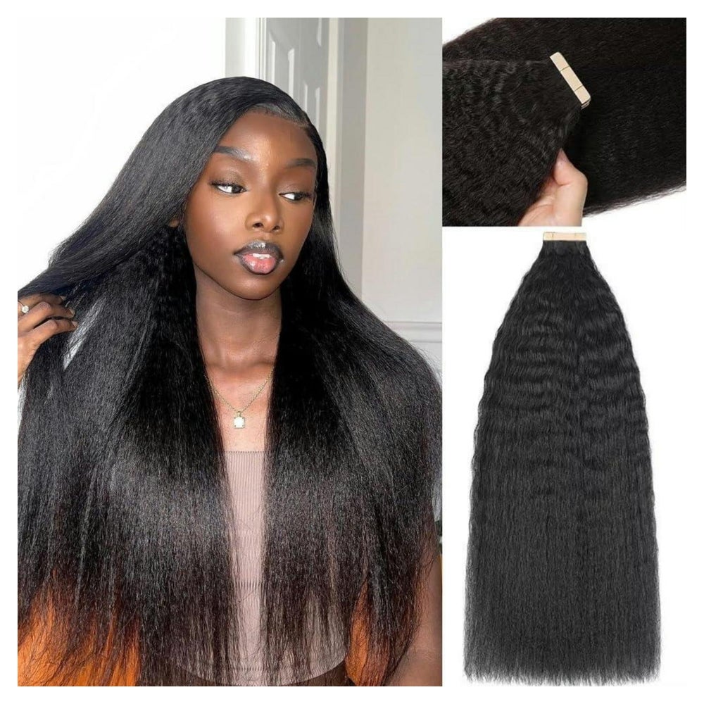 Tape Extensions Echthaar Kinky 1B#-KS 18zoll-45.7cm(20er Pac 1 St