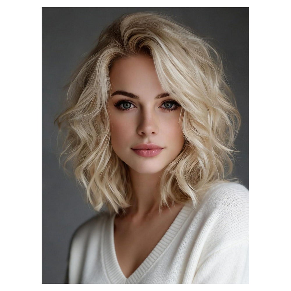 Perücke Pre Cut Lace Damen Bob Pony Kurz Ombre Platinum Blon 1 St