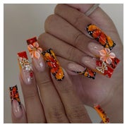 Künstliche Fingernägel Lang Square Leopard French 3D Blumen 1 St