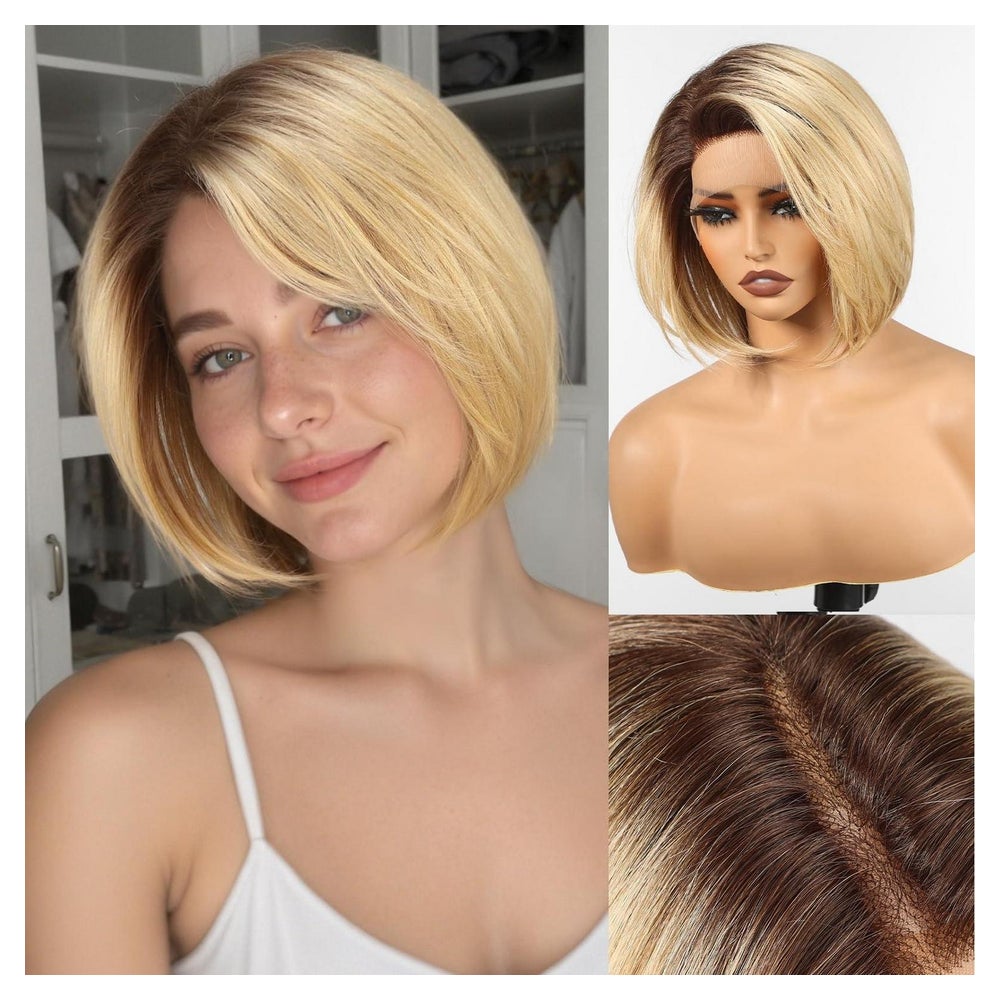 Spitzenfrontperücke Synthetik Bob 25 cm T-Teil-Spitze Ombré- 1 St