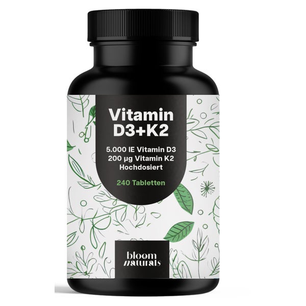 Vitamin D3 K2 hochdosiert - 240 Tabletten - Bloom Naturals 240 St