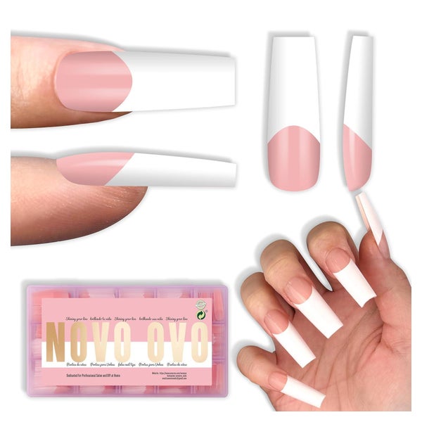 Nail Tips Square Square Long Wide White French Tip Baby Pink 1 St
