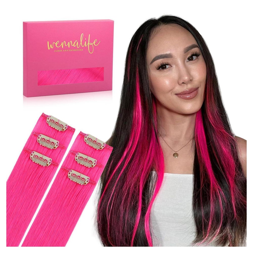 Clip in Extensions Echthaar Remy 40cm 30g 6pcs Heißes Rosa 1 St