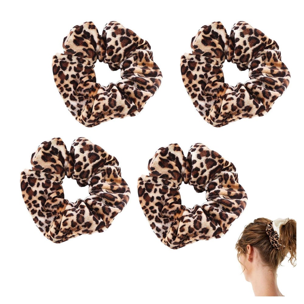 Haargummis Samt Scrunchies Damen Schwarz Rot Leopardenmuster 1 St