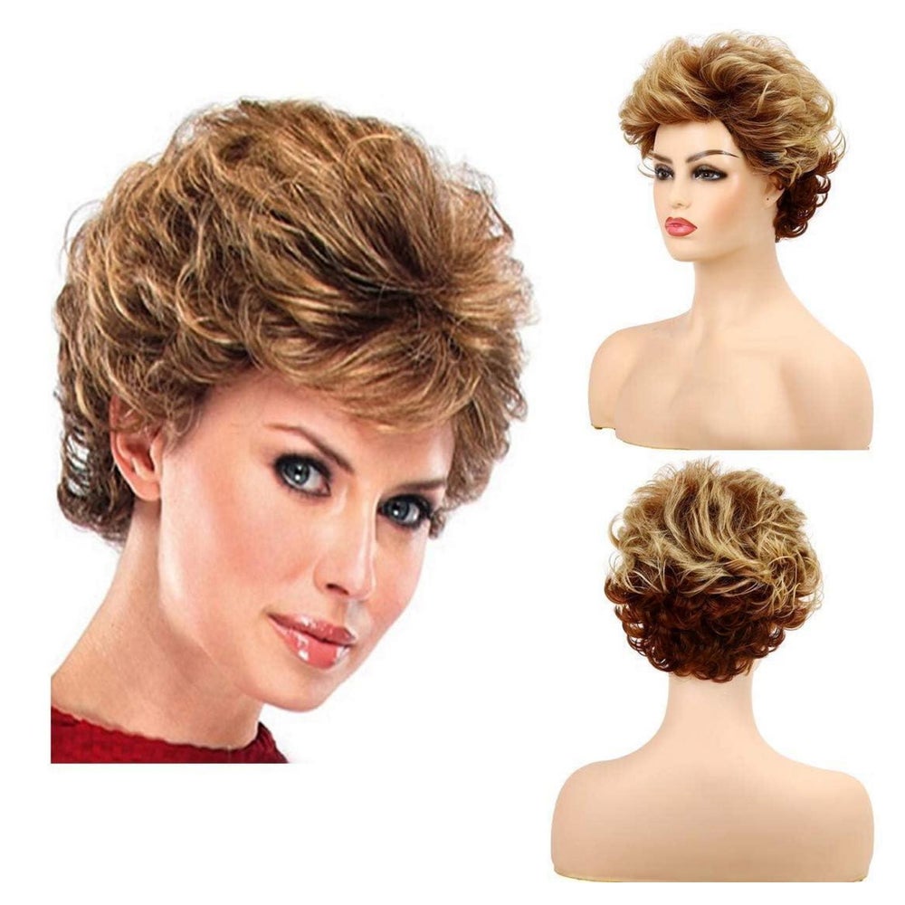 Perücke Damen Kurz Flauschig Synthetisch Lockig Pony Braun 1 St