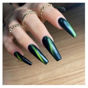 Press on Nails Ballerina Lang Cat Eye Dunkelgrün Magnetic DB 1 St