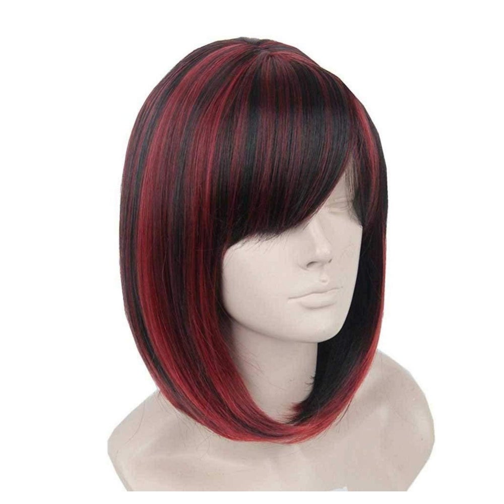 Perücke Bob Damen Kurz Pony Synthetisch Tägliche Schwarz Rot 1 St