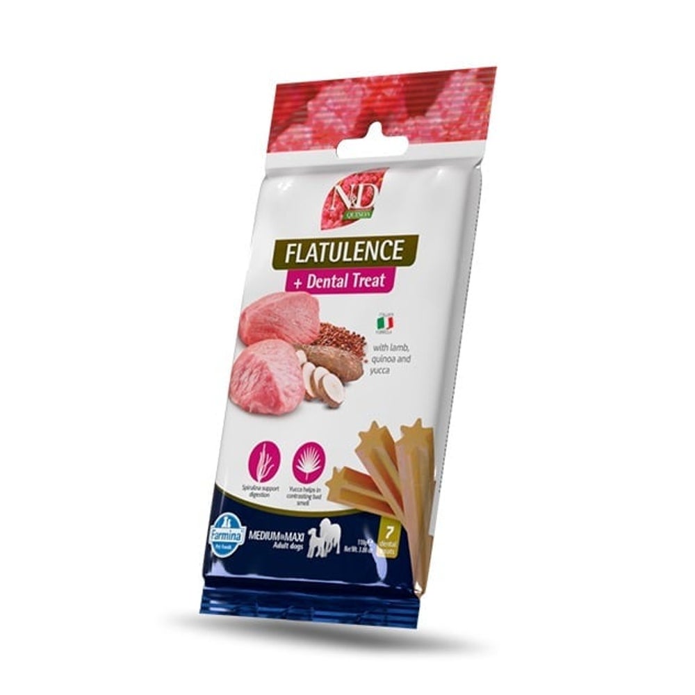 FARMINA N&D Quinoa Dental Treat Flatulence Medium/Maxi (7 szt) dentale Leckerlis für mittelgroße und große Hunde 0,1 kg