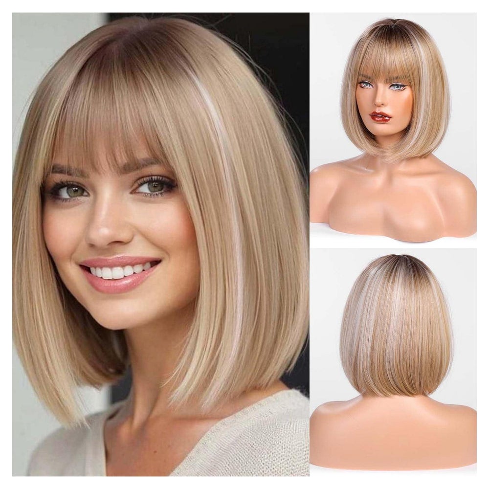Perücke kurz Bob Pony Damen Synthetik ombre blond mit Highli 1 St