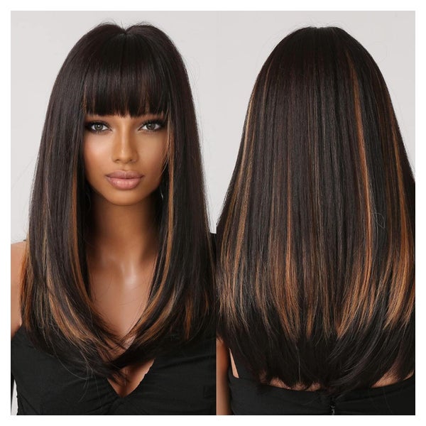 Perücke Damen Schulterlänge Bangs Haar Replacement Schwarz u 1 St