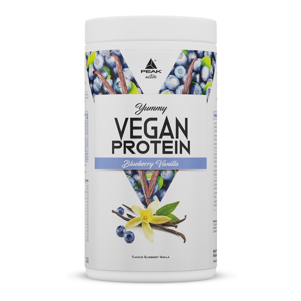 PEAK Yummy Vegan Protein - 450g - Geschmack Blueberry Vanilla I 15 Portionen I Proteinquellen: Kürbis, Favabohne, Erbse, Mandel, Hanf I frei von Gentechnik I glutenfrei 450 g