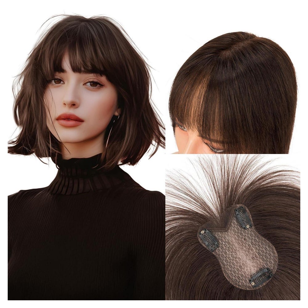 Haarteil Clip in Echthaar dunkelbraun 21g Mit Pony 02 Dunkel 1 St