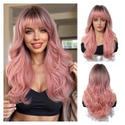 Lange Ombre Rosa Perücke mit Vorhang Pony Natürliches Synthe 1 St