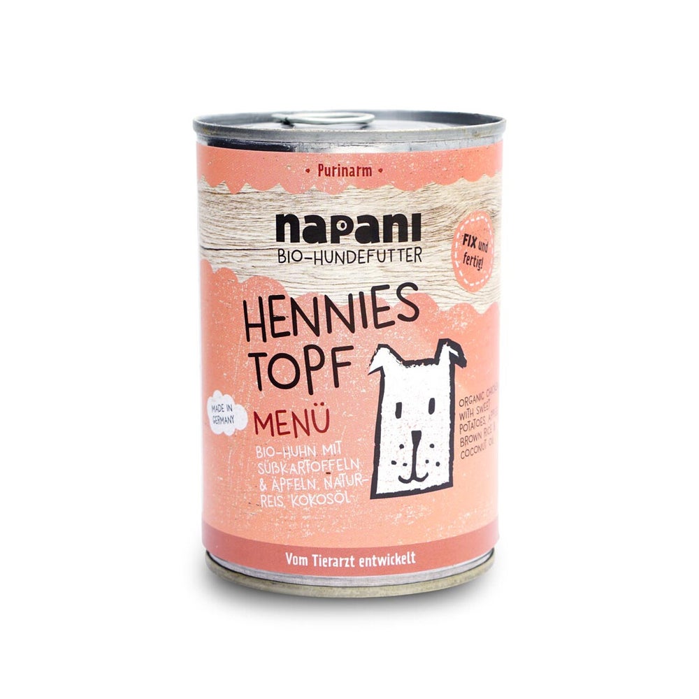 Bio Menü für Hunde Hennies Topf mit Huhn und Naturreis 400 g