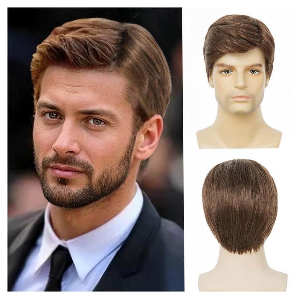 Perücke Herren Kurz Seitenteil Kunstfaser Haar Alltag Braun 1 St