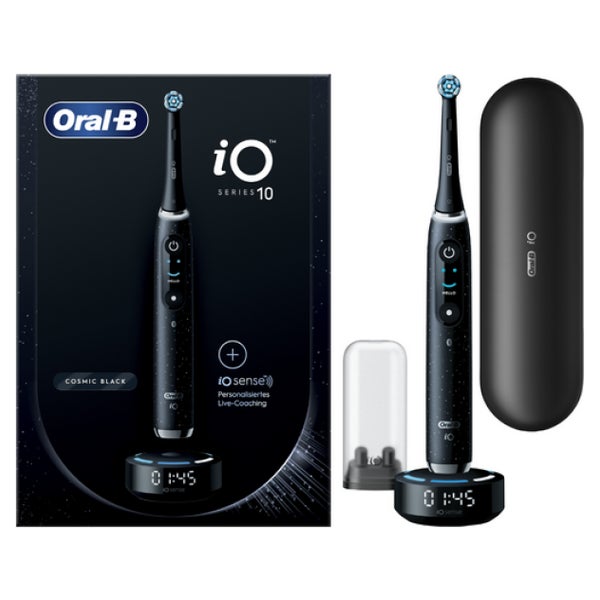 Oral-B iO 10 iO10 Elektrische Zahnbürste/Electric Toothbrush mit iOSense, Magnet-Technologie, 7 Putzmodi für Zahnpflege, 3D-Analyse, Farbdisplay & Lade-Reiseetui, Designed by Braun, cosmic black 1 St