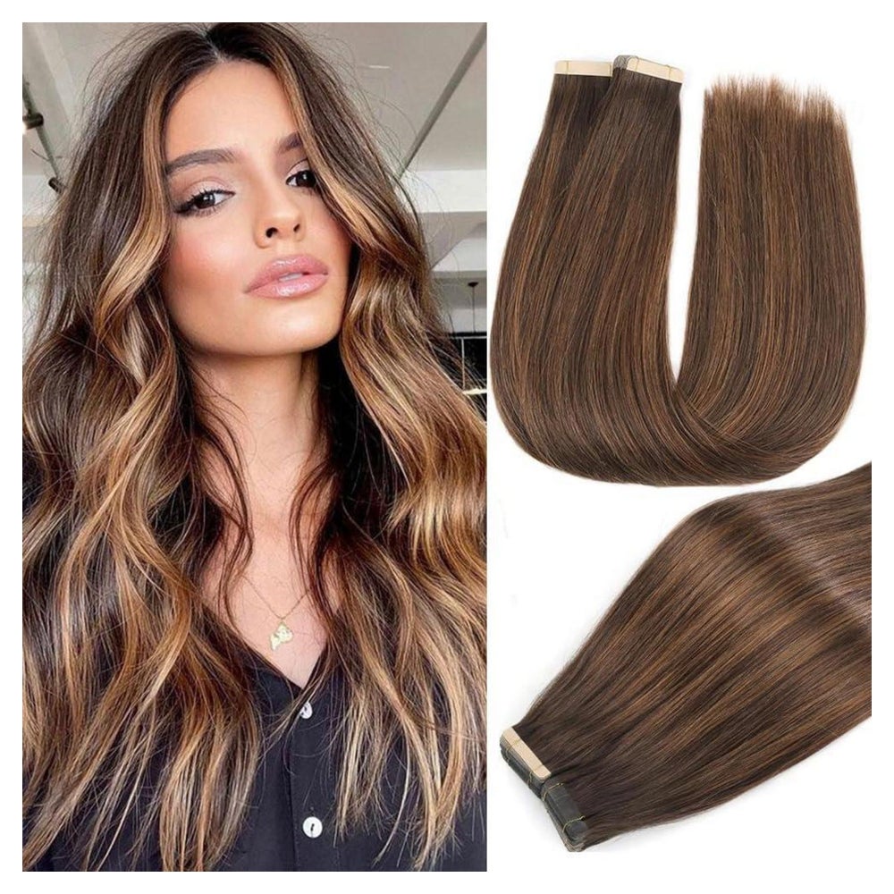 Tape Extensions Echthaar Remy Balayage Braun 2 2 6# 18inch(4 1 St