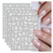 Nagelsticker Weiß Blumen Schmetterling 12 Blatt selbstkleben 1 St