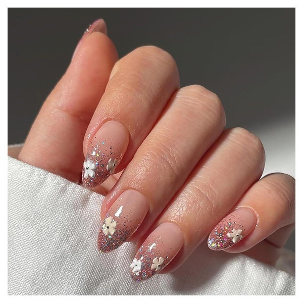 24 Stück Künstliche Nägel Mandel Glitzer Nude French Tips Fu 1 St