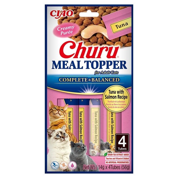 INABA Meal Topper Tuna Salmon 4x14 g cremige Ergänzung mit Thunfisch und Lachs für Katzen 0,056 kg