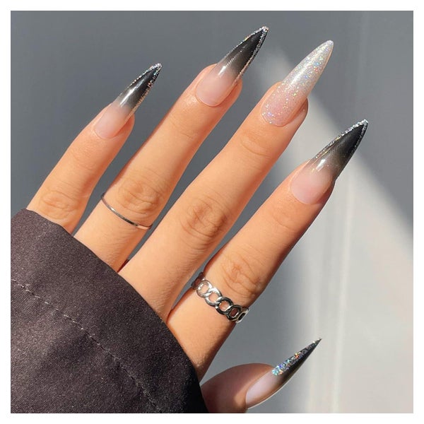 Kunstnägel Stiletto Glitzer 24 Stück Lang French BLNu &amp; 1 St