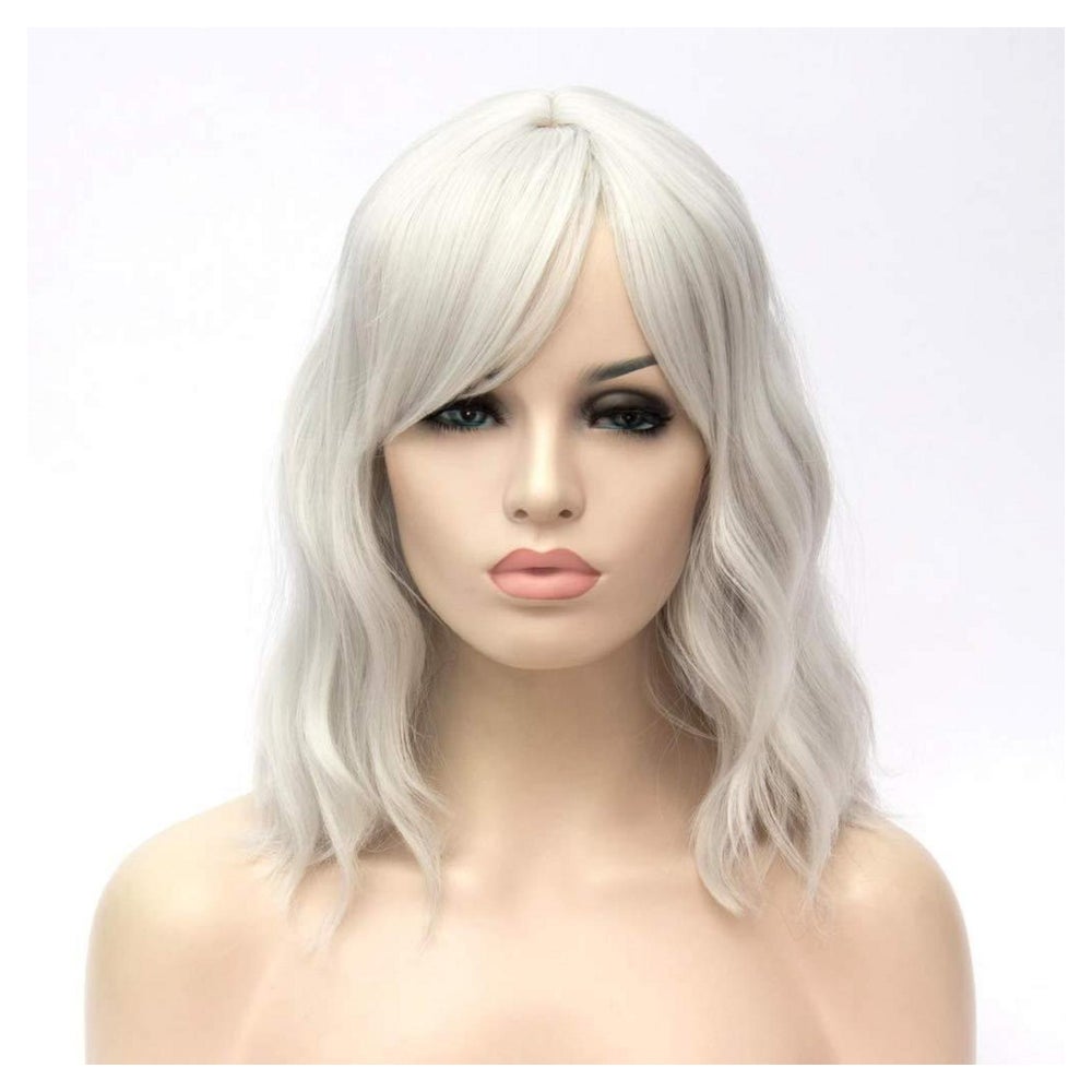 Perücke Damen Kurz Wellig Silber Grau Vollpony Soft Bob grau 1 St