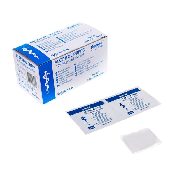 Romed Alkoholtupfer Alkoholpads 65 x 30 mm 2-lagig 100 St