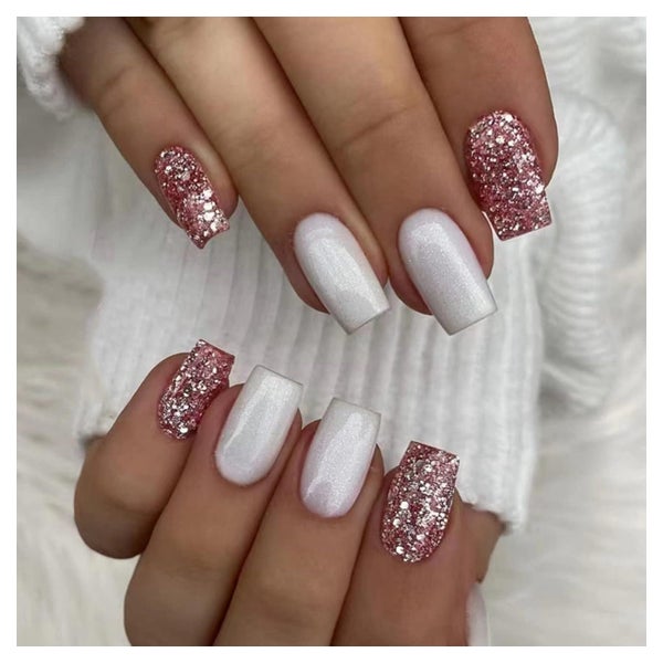 Kunstnägel 24 Presson Eckig Acryl Kurz Rose Glitzer Rose&gli 1 St
