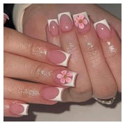 Press On Nails Kurz Square Nude French 3D Blumen Nail Glue F 1 St