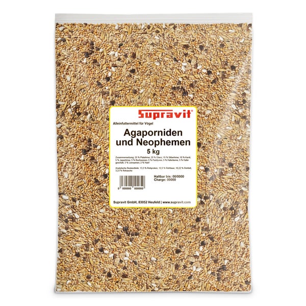 Supravit Agaporniden & Neophemafutter I abwechslungsreiche Mischung aus gesunden Körnern & Saaten I für die tägliche Fütterung von Sittichen & Papageien… 5 kg