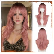 Perücke Pony Damen Lang Synthetisch 60cm Rosa 1 St