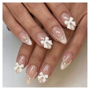 Künstliche Nägel Kurz Almond 3D Schleife Perle Nude Y2K desi 1 St