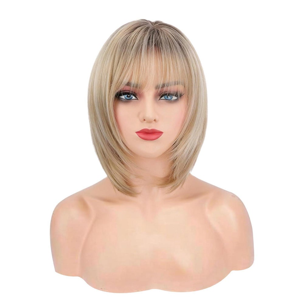 Perücke Bob Pony Kurz Glatt Ombre Hellblond Synthetik Farbve 1 St