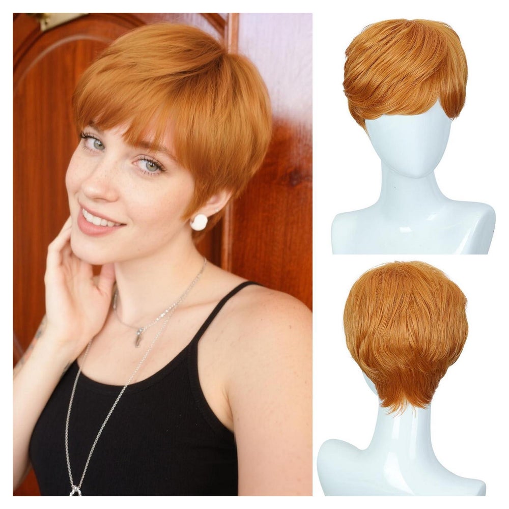 Perücke Kurz Damen Pixie Cut Bangs Kunsthaar Gestuft Braun O 1 St
