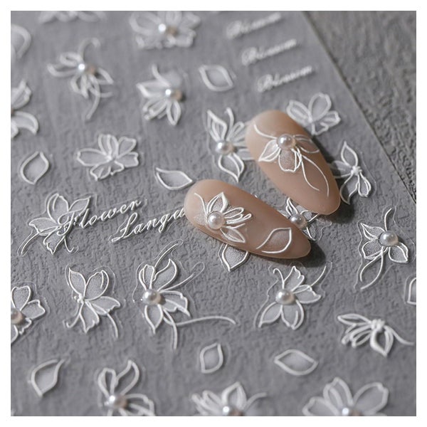 Nagelsticker 3D weiße Blumen selbstklebend Nageldesign 1 Bla 1 St