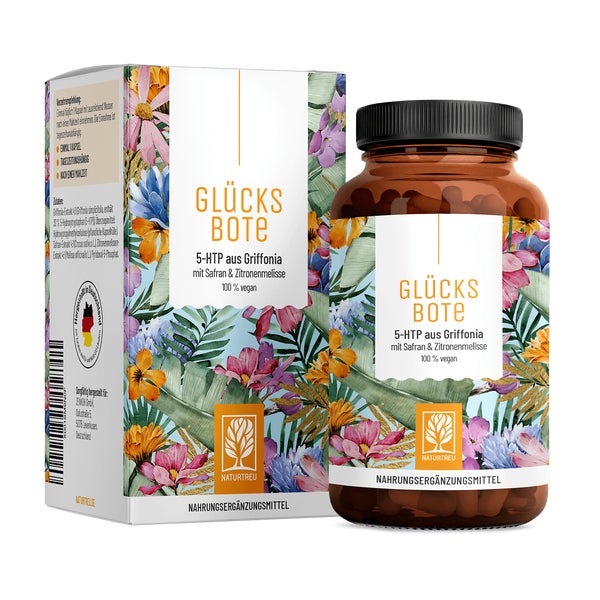 5-HTP aus Griffonia mit Safran & Zitronenmelisse -  GLÜCKSBOTE - 90 vegane Kapseln - NATURTREU® 90 St