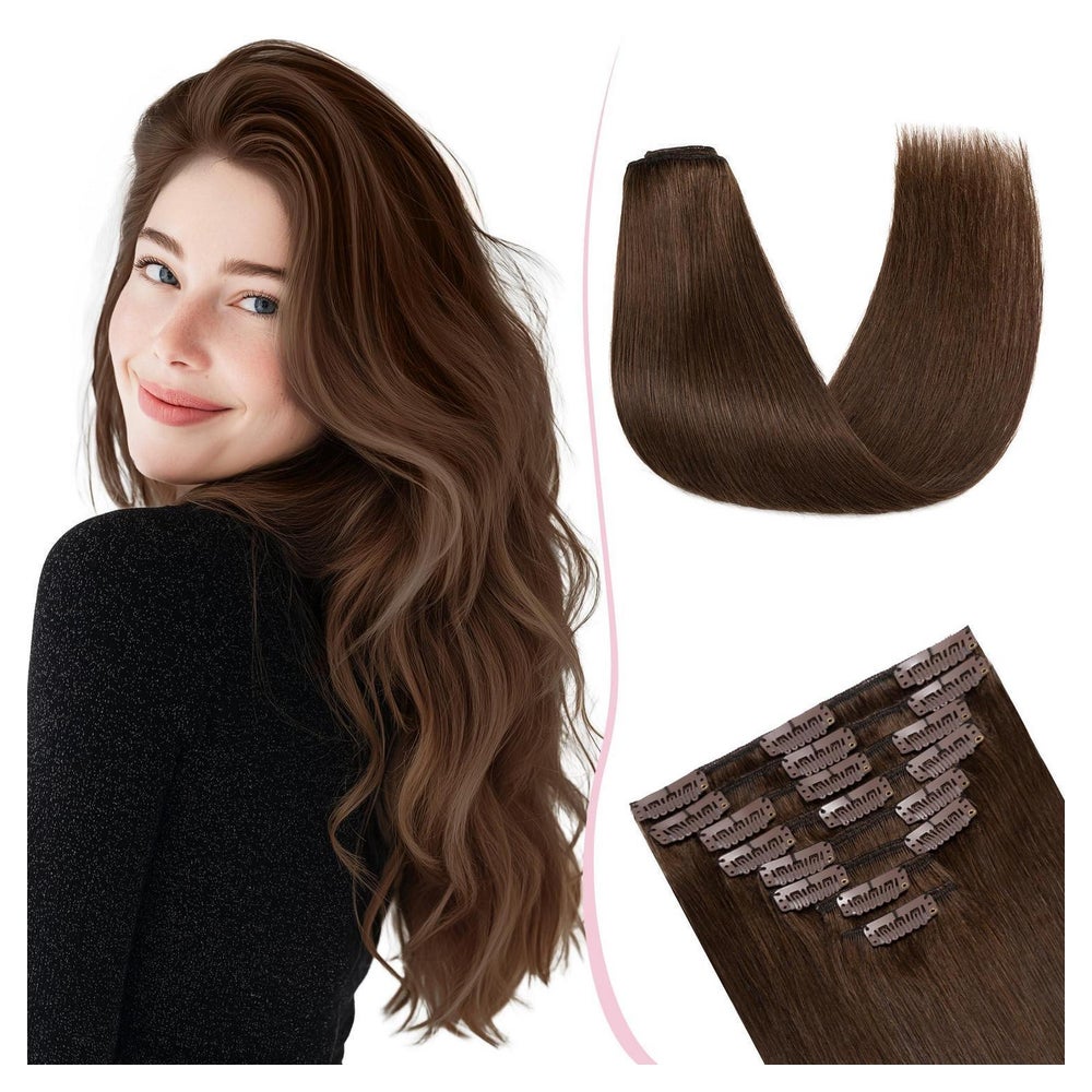 Clip In Extensions Echthaar 25 cm - 50 g Kastanienbraun Choc 1 St