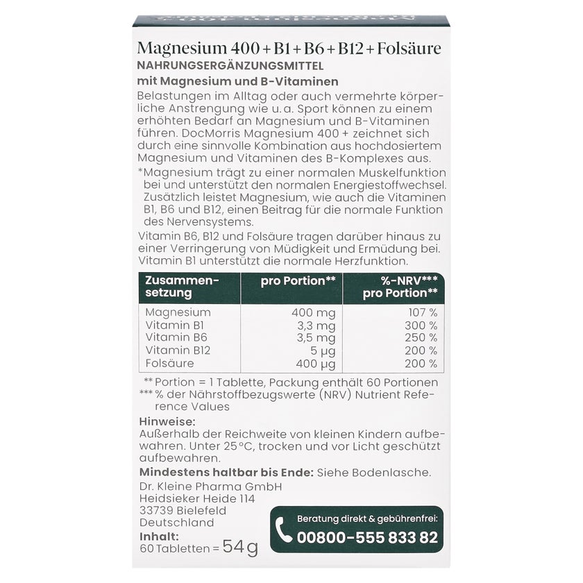 DocMorris Magnesium 400 mg - Mit B-Vitaminen gegen Müdigkeit & für Muskeln, 60 St