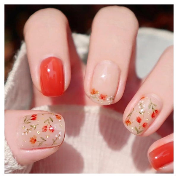 Nägel Press On Acryl Kurz Mandel Herbstblumen 24 Stück desig 1 St