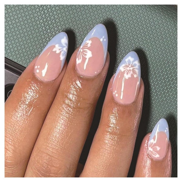 Künstliche Nägel 24 Blaue Blumen Press On Almond Medium styl 1 St