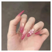 Fingernägel Lang Almond Ombre Rosa 3D Blumen Nagelkleber AHE 1 St