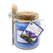 Badesalz Enzian im dekorativen Glas mit Holzlöffel 300 g