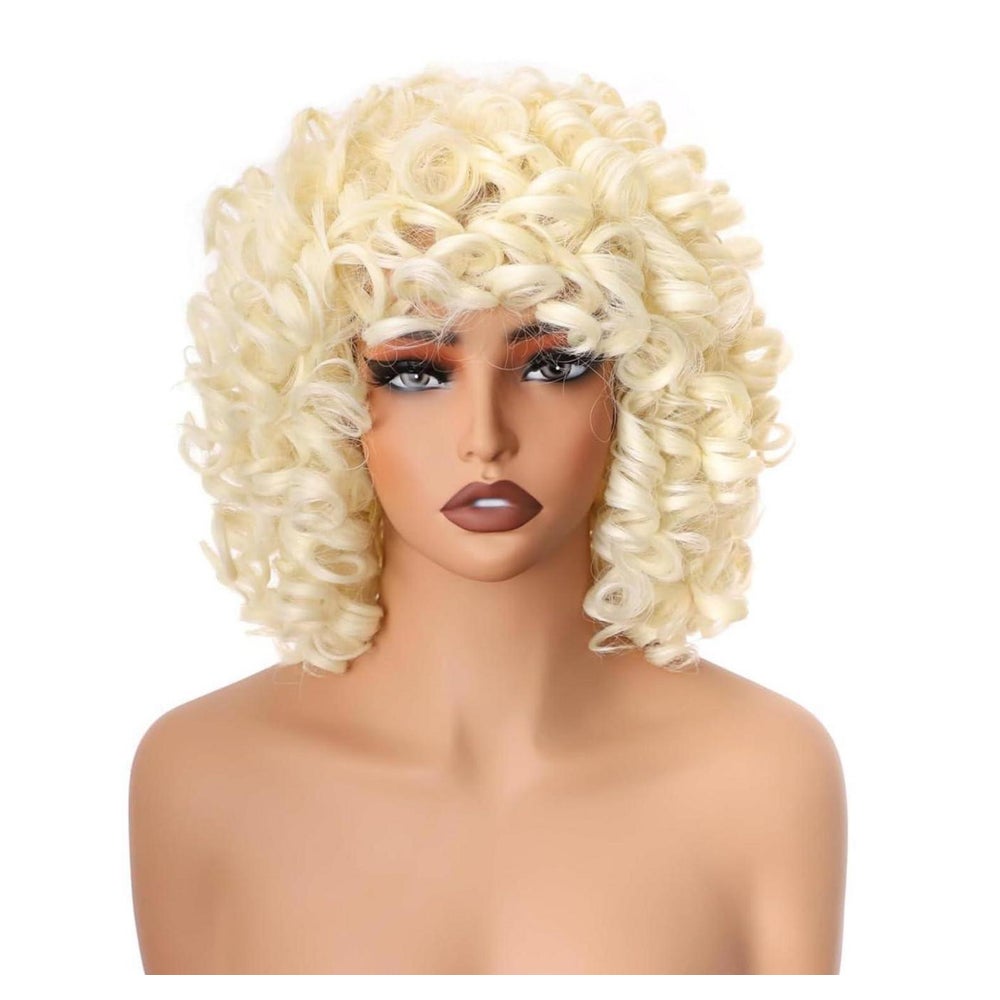 Perücke Afro kurz lockig blond Pony synthetisch 1 St