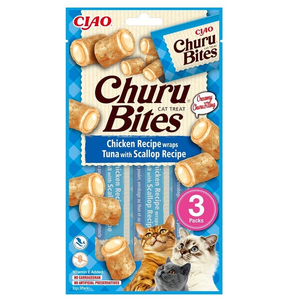 INABA Churu Bites Chicken tuna&scallop wrap 3x10g Thunfisch-Muschel-Wrap für Ihre Katze 0,03 kg